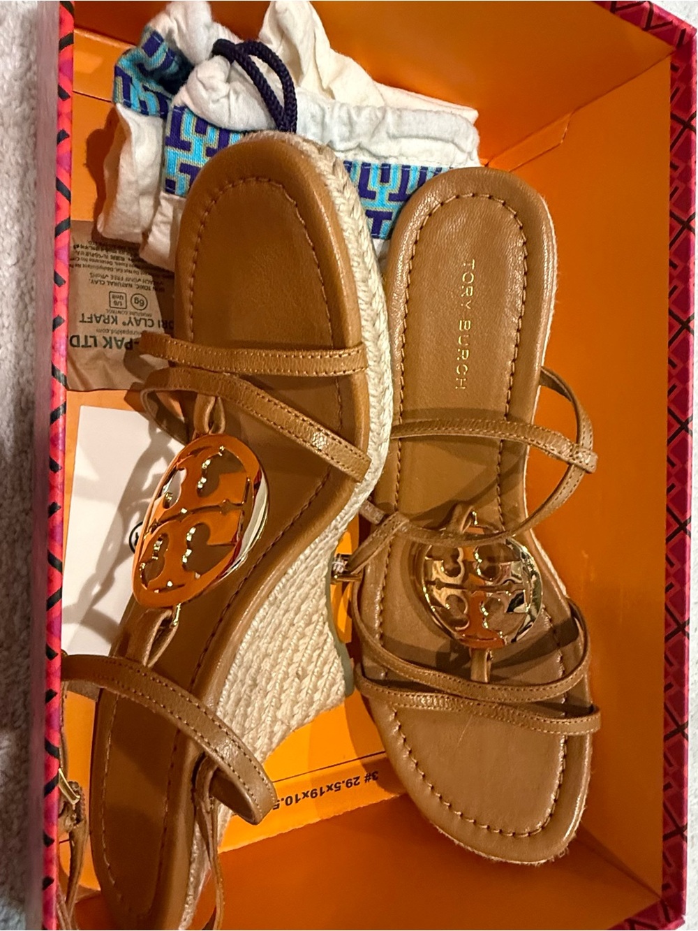 Tory Burch Women's Tan Leather Logo Sandals - Picture 4 of 5